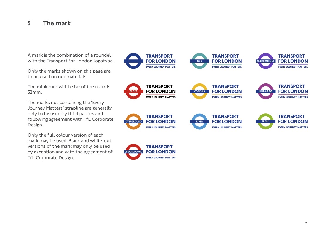 Excerpt from the TfL Basic Design Elements Standards manual.