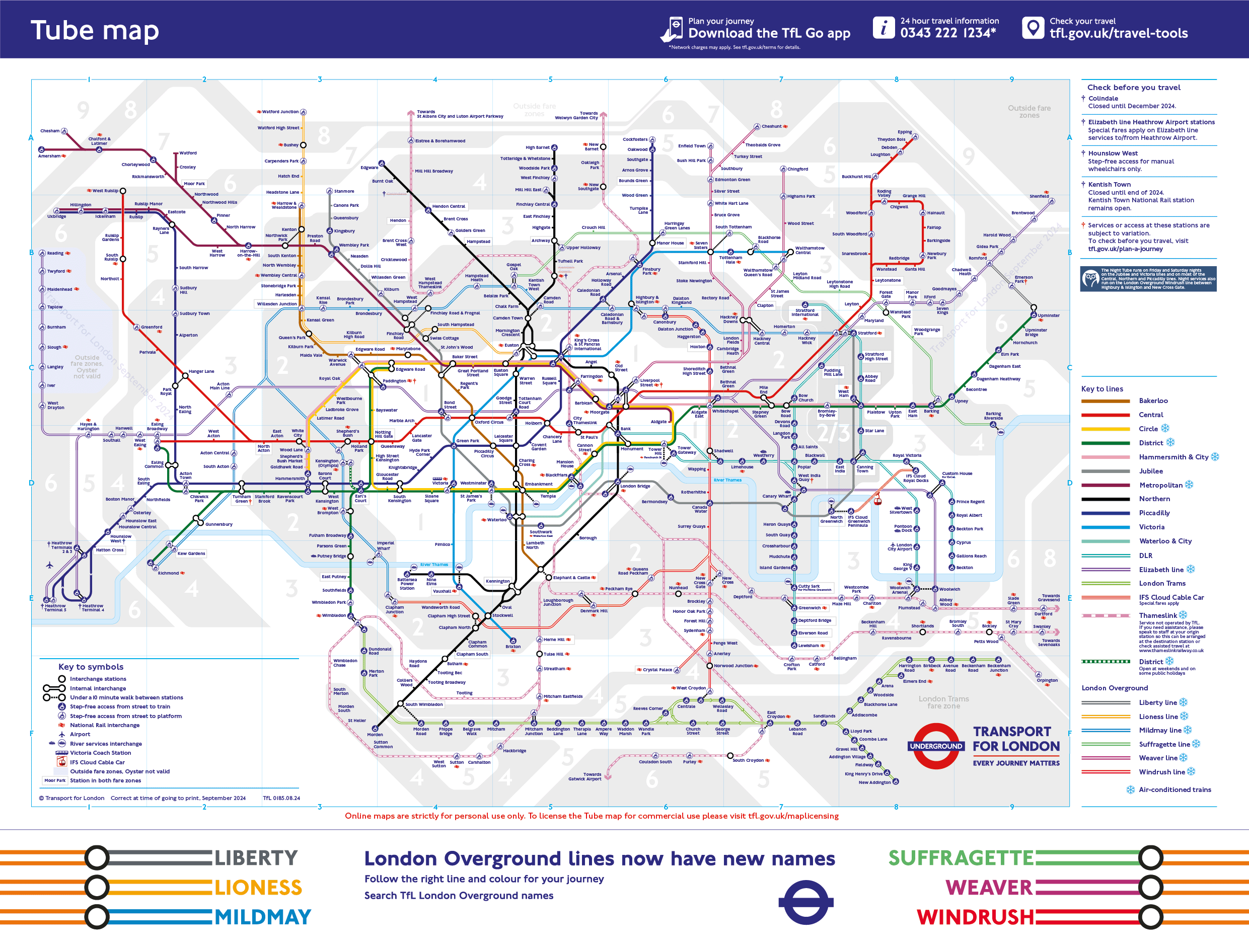 The September 2024 Tube Map (c) TfL 2024