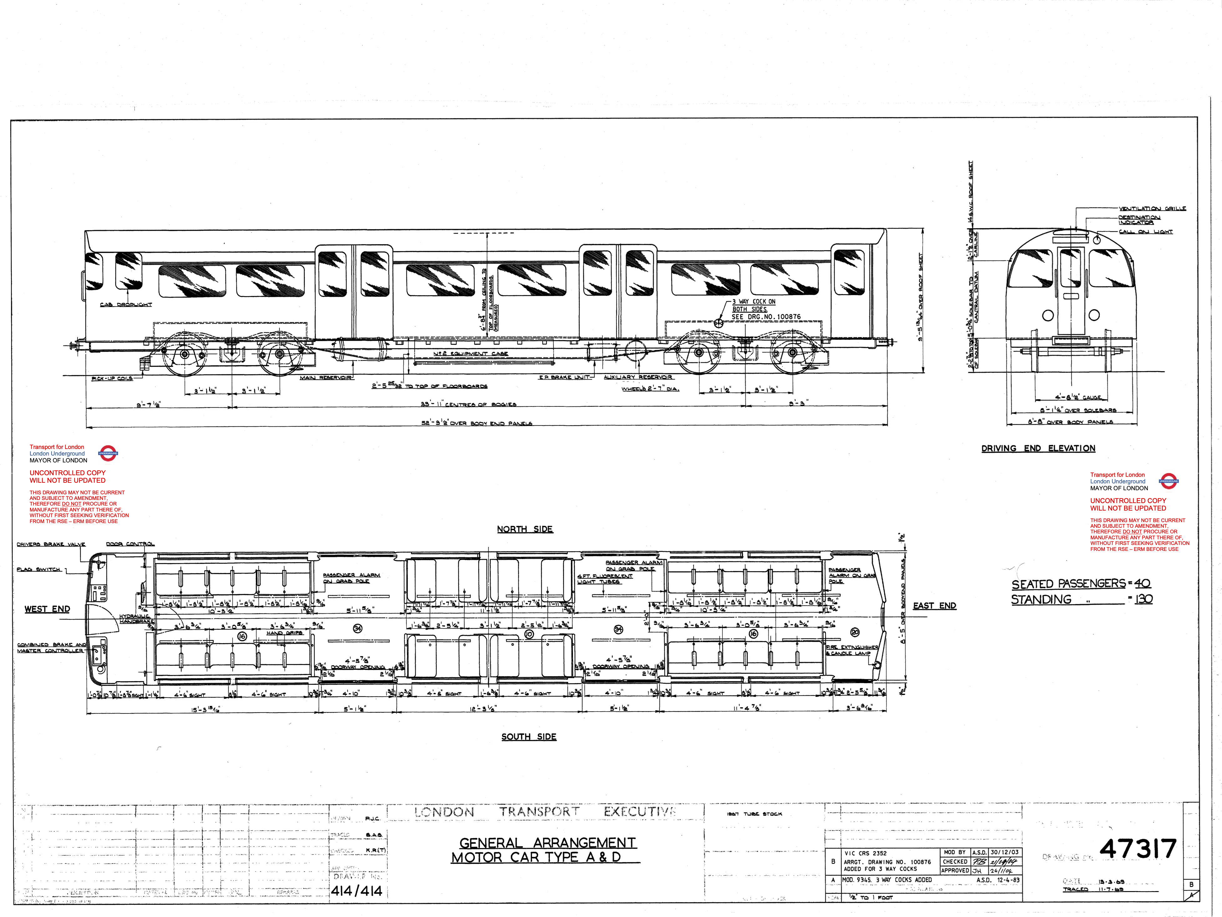 Drawing of a 1972 Tube Stock, originally by the LTE, now property of TfL. Note how the wheels protrude up into the vehicle's body, under the passenger seats.